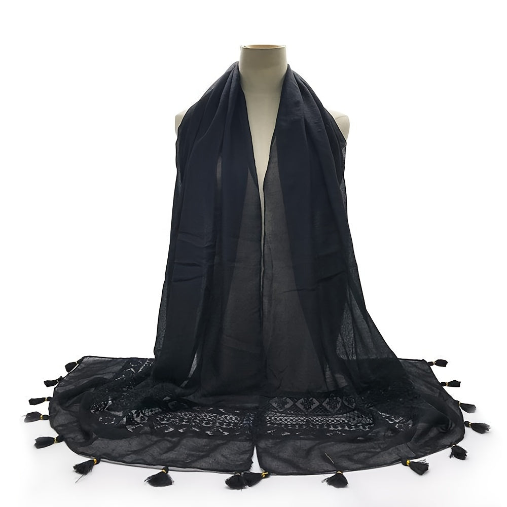 Delicate Embroidered Lace Tassel Scarf - Fashionable & Elegant for Casual Wear - Versatile Cold Weather Accessory, Perfect for Eid Celebrations