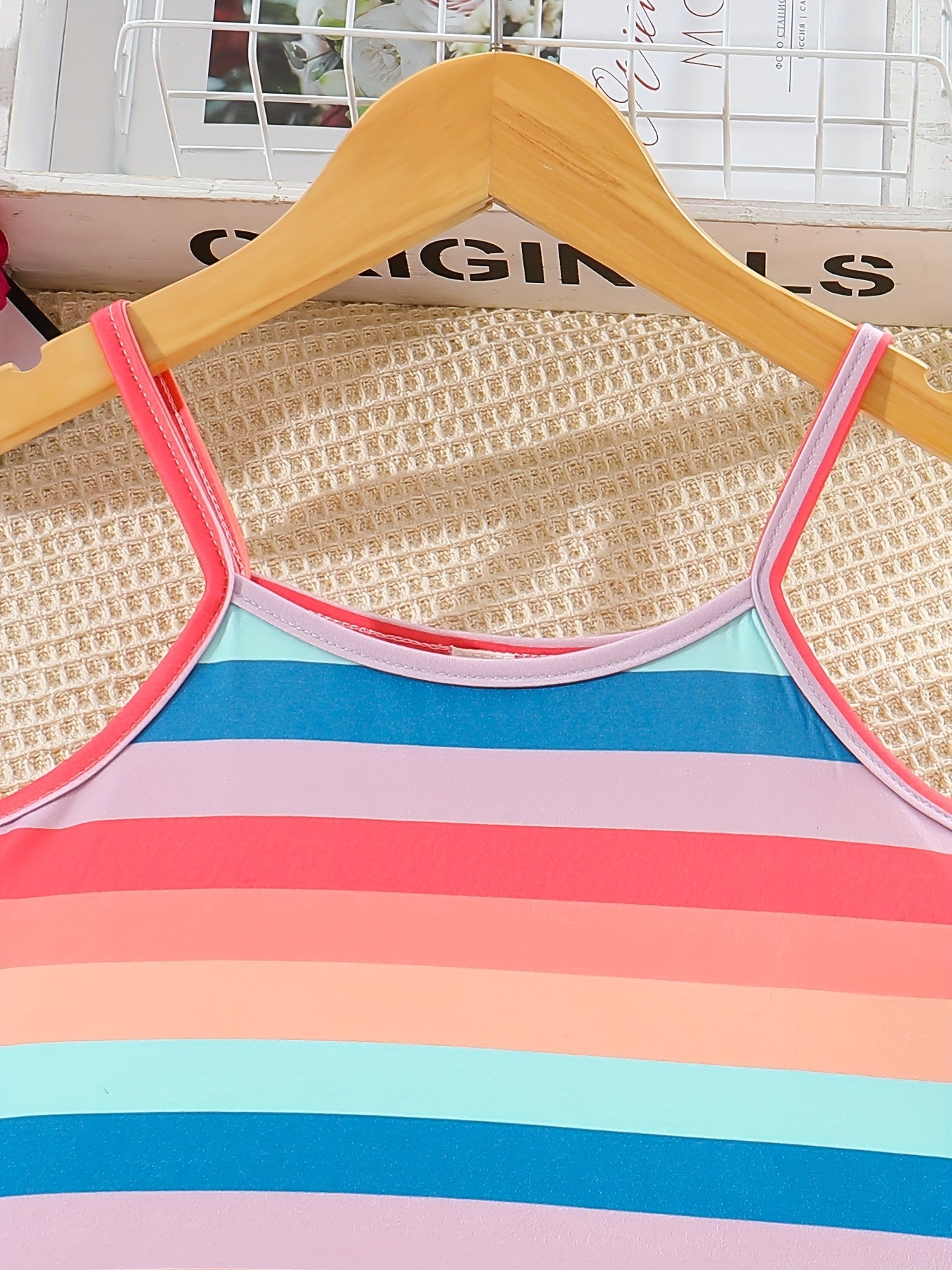 Colorful Stripe Dress - Bodycon Slim Fit Design, Adjustable Spaghetti Straps, Slip-on Style - Perfect for Little Girls and Tweens, Ideal Summer Gift for Birthday Parties, Outdoor Playdates, or Casual Occasions