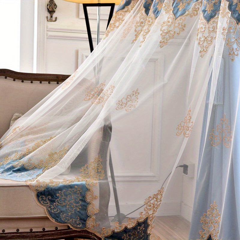 1pc Exquisite Boho Embroidered Gauze Curtain - Sun Blocking, Breathable, and Stylish Decor for Living Room and Bedroom with Natural Light Filtering and Air Circulation