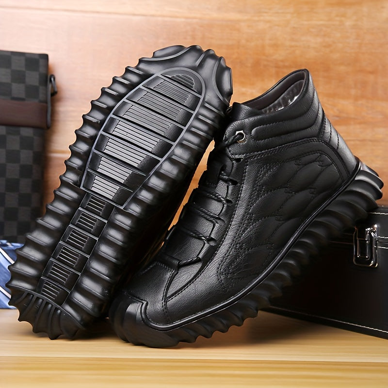 Plus Size Mens Comfort Boots - Fashionably Trendy, Slip-Resistant, Lace-Up, Vintage-Inspired Design - Ideal for Outdoor Activities and Daily Wear, Ankle-High, Solid Color