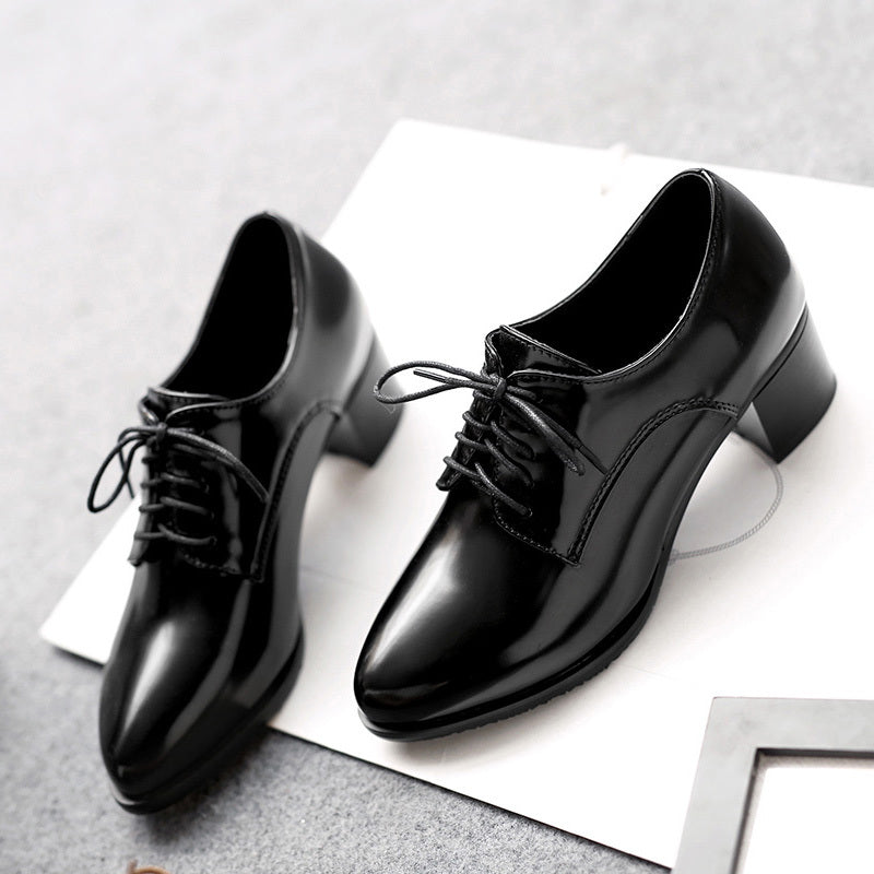 Stylish Womens Chunky Mid Heel Shoes - Pointed Toe, Lace Up, Faux Leather, Solid Color, Versatile Office Pumps for Fall Season