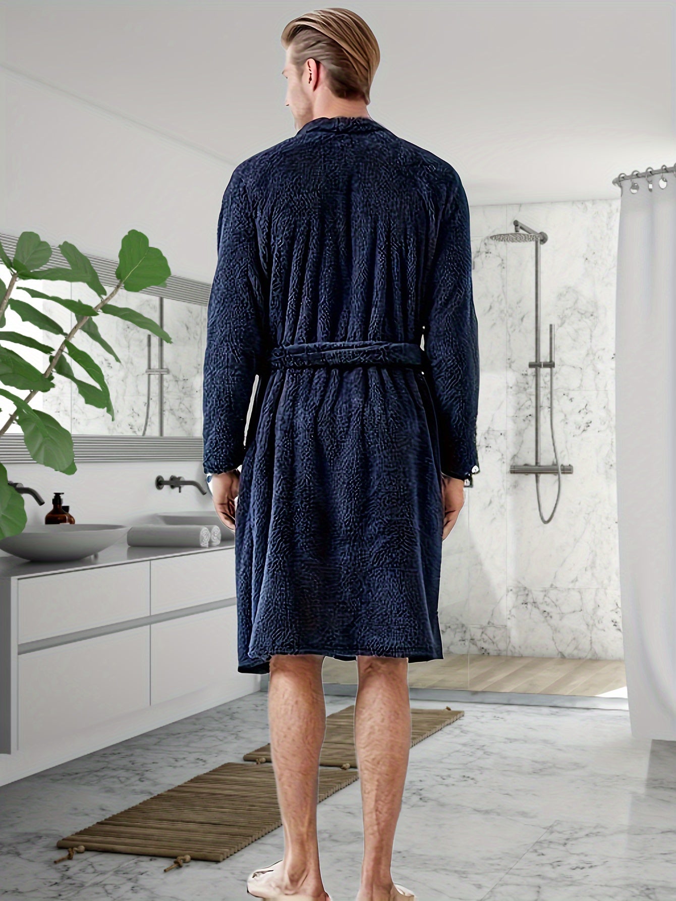 Men's Flannel Warm Soft Comfy Plain Color Robe For Home Pajamas Wear Night-robe Sets After A Bath For Winter