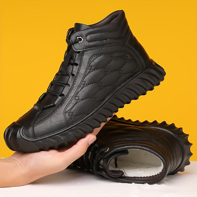 Plus Size Mens Comfort Boots - Fashionably Trendy, Slip-Resistant, Lace-Up, Vintage-Inspired Design - Ideal for Outdoor Activities and Daily Wear, Ankle-High, Solid Color
