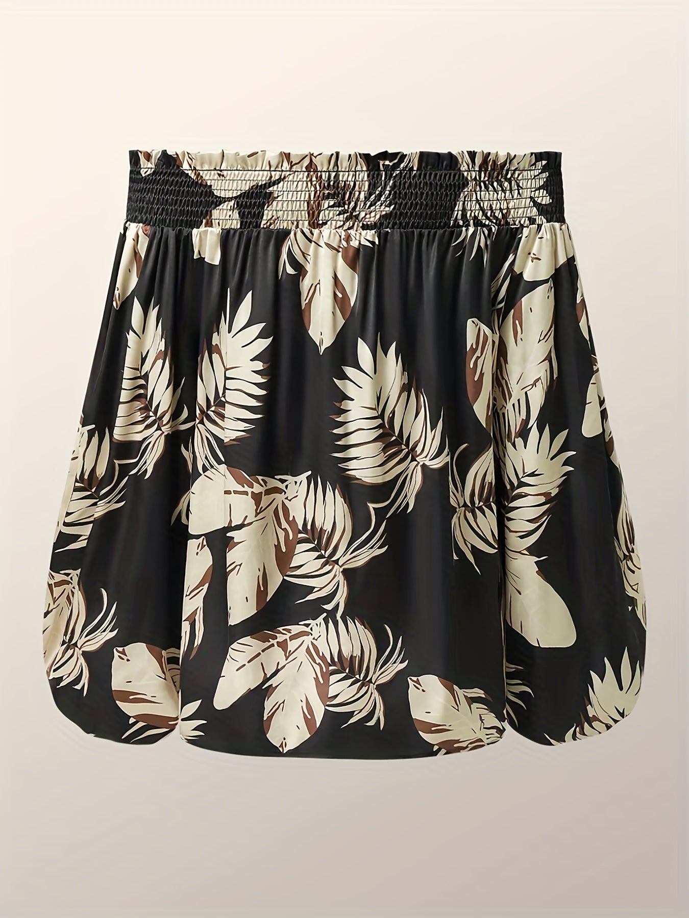 Plus Size Tropical Print Blouse - Relaxed Fit, Shirred Details, Off Shoulder, Lantern Sleeves - Perfect for Plus Size Women, Everyday Wear, Summer Outings, and Tropical Getaways