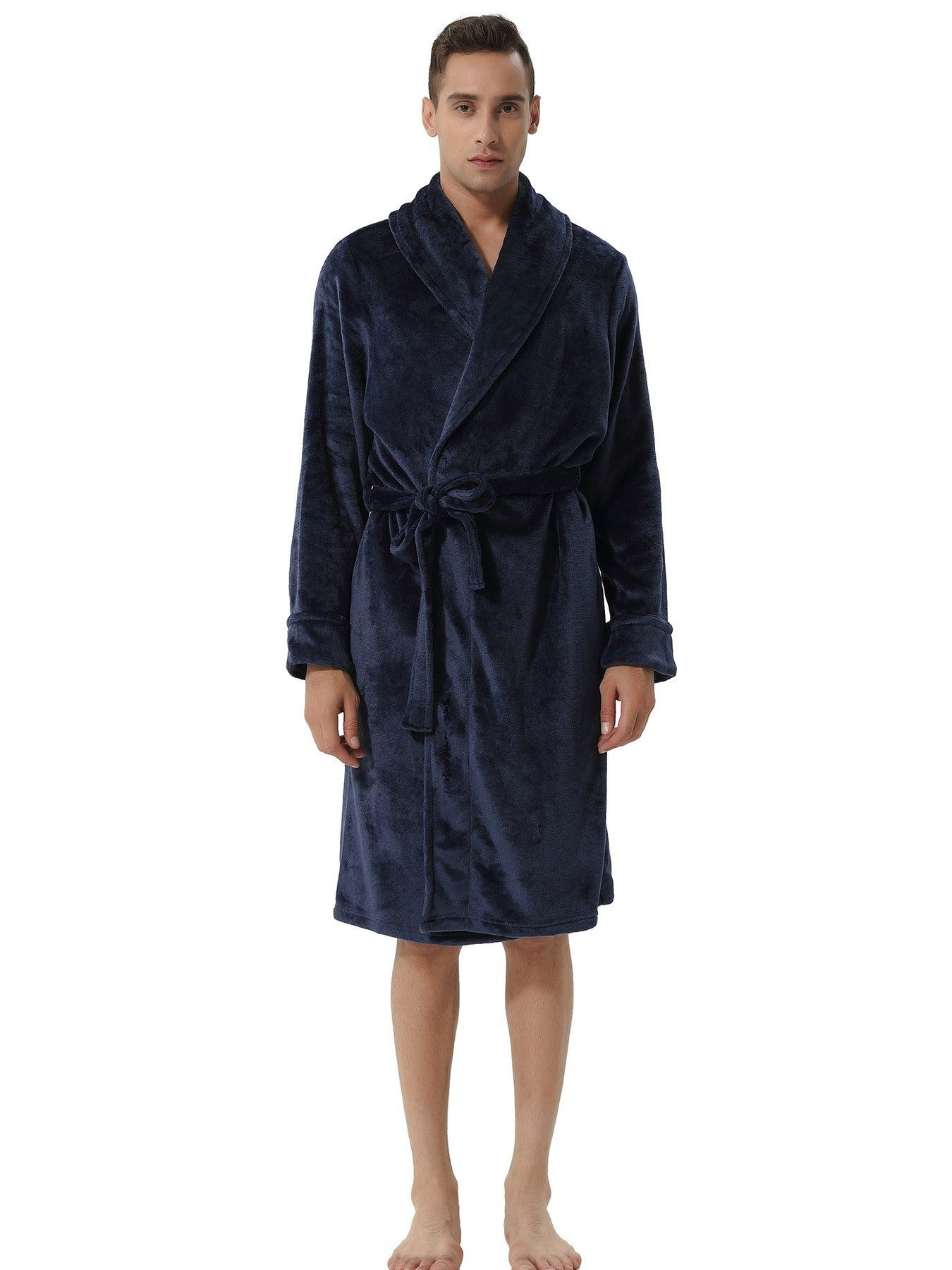 SANQIANG Men's Navy Blue Shawl Collar Bathrobes