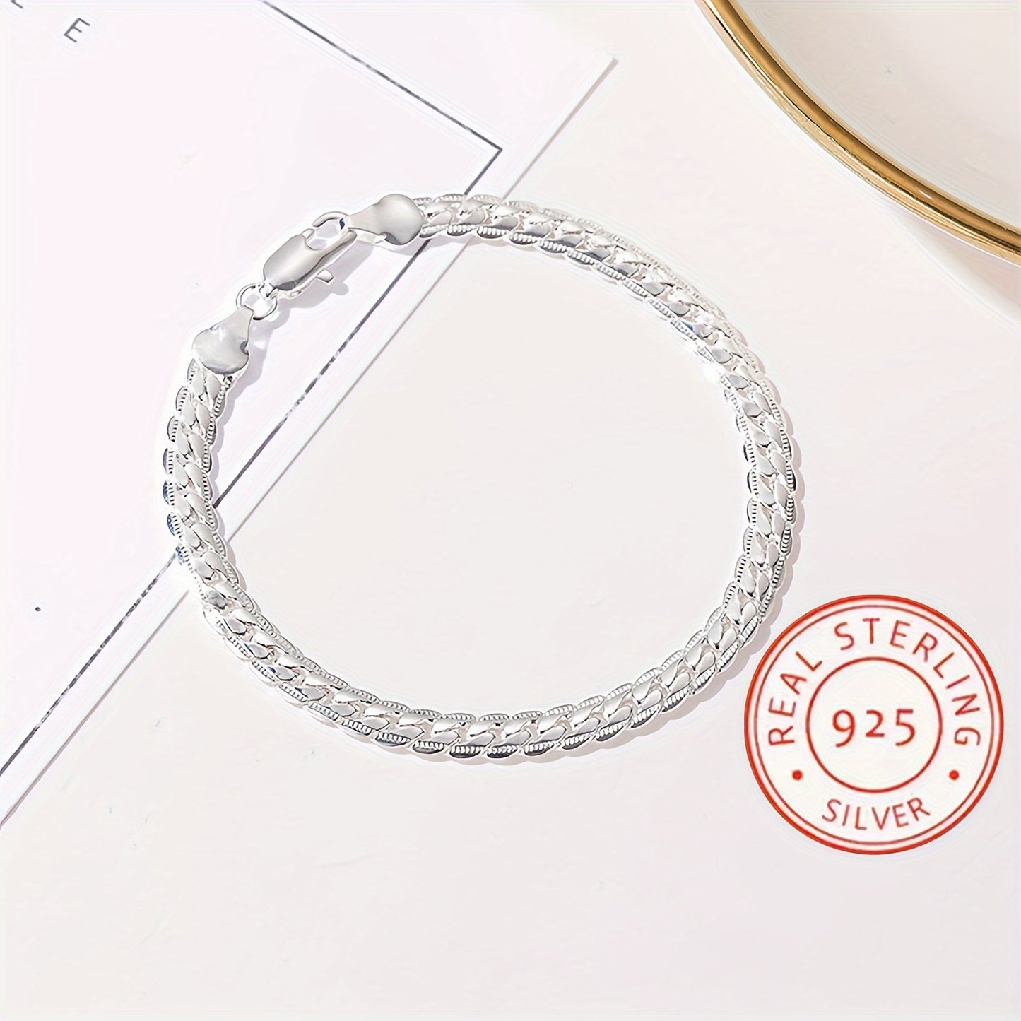 1pc Exquisite S925 Sterling Silver 5mm Cuban Chain Bracelet - Timeless Unisex Jewelry Gift for Men and Women - Hypoallergenic, Nickel-Free, Durable, and Stylish Accessory for Any Occasion