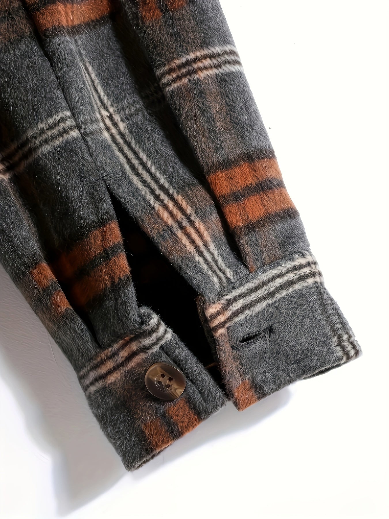 Men's Casual Plaid Hooded Jacket - Color Block, Button-Up Long Sleeve Outerwear with Pockets, PLUS SIZE