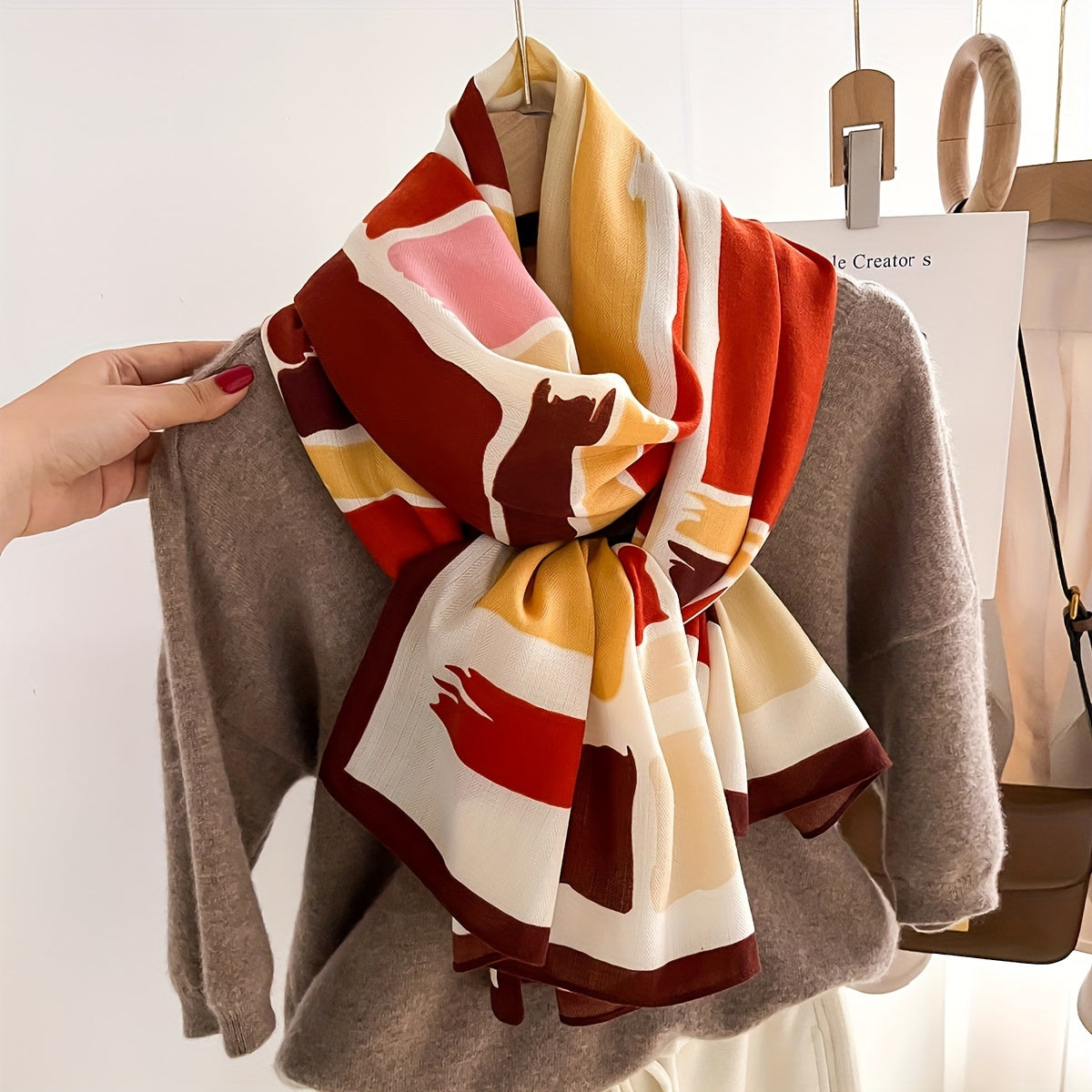 Vintage Chic Scarf Wrap - Soft, Breathable, Thin, Elegant, Warm Imitation Wool Shawl with Contrast Color - Perfect for Women, Everyday Wear, Outdoor Activities, and Special Occasions