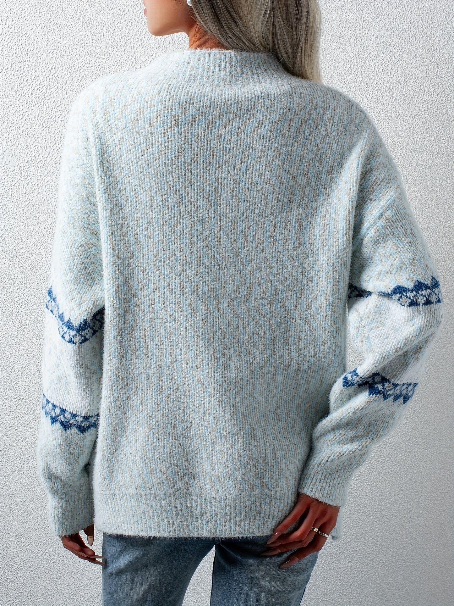 Cozy Snowflake Pattern Mock Neck Long Sleeve Pullover Sweater - Women's Winter Clothing - Soft, Cute, and Comfortable Sweater for Casual Daily Wear