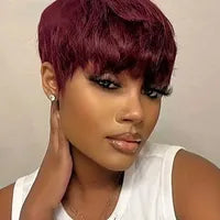 Synthetic Wigs Synthetic Wigs Short Pixie Cut Straight Hair Wig Brazilian Remy Hair Human Hair Wigs With Bangs 99J Burgundy P4/30 #4 Wig Cheap Glueless Wig 240329