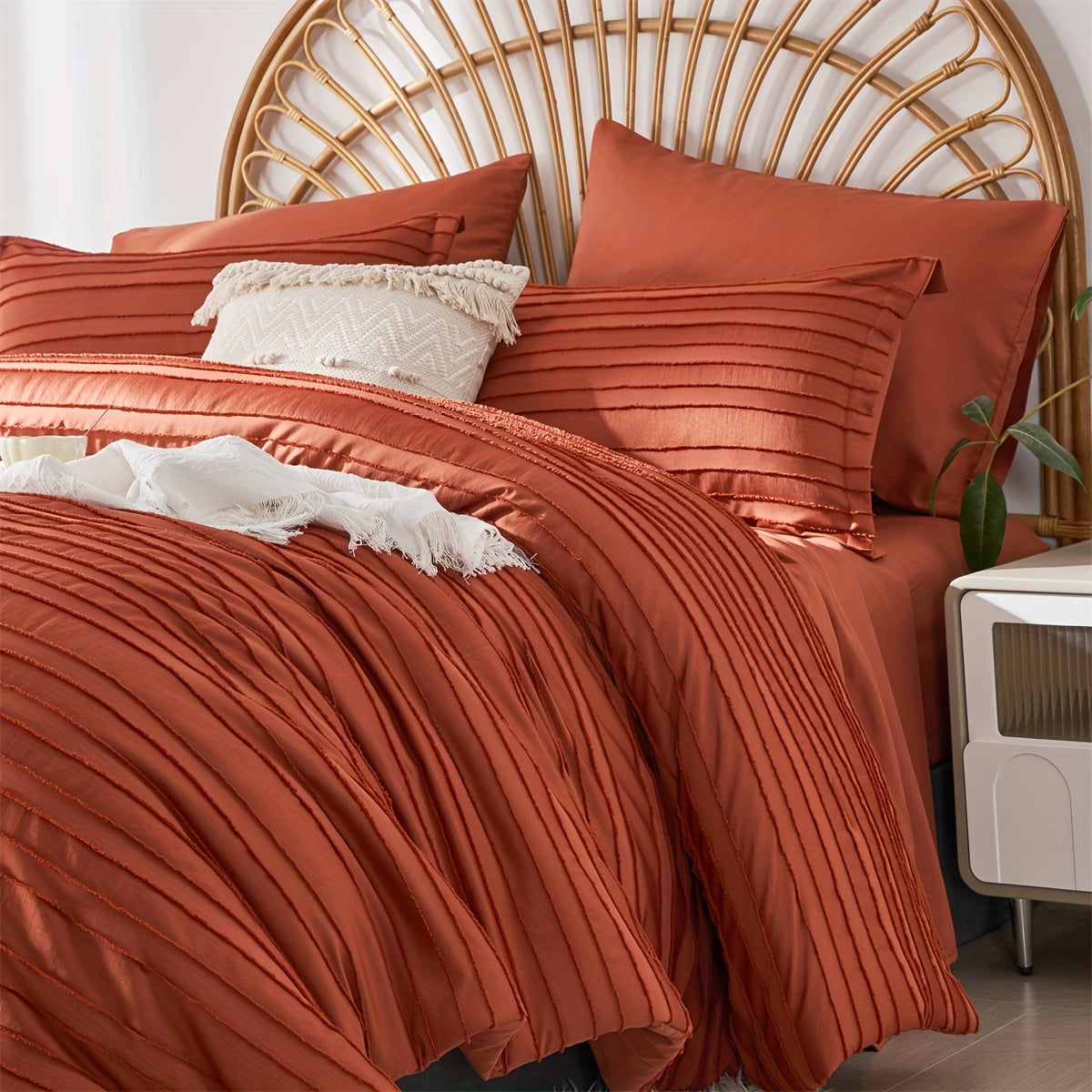 7pcs Luxurious Vintage-Inspired Solid Color Quilt Bedding Set - Soft, Breathable, and Comfortable Tufted Design with Striped Pattern - Ideal for Room Decor and Cozy Sleeping Experience