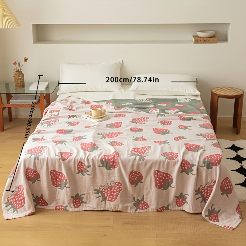 1pc Adorable Strawberry Pattern Soft Cotton Multi-Functional Blanket for Bed, Sofa, Couch, Car, Office, and Camping - Machine Washable, Reusable, and Lightweight - Perfect for All Seasons and Occasions