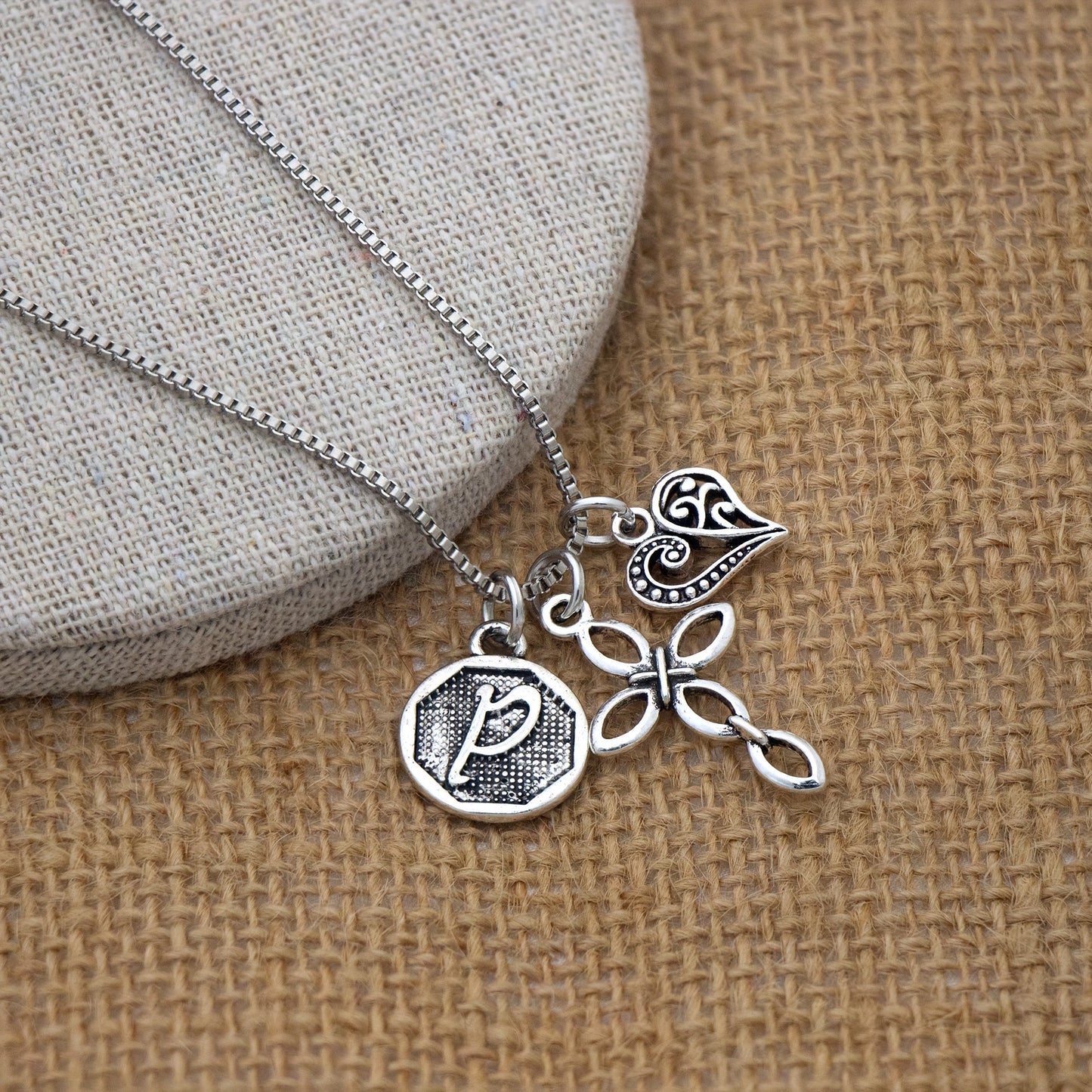 1pc Silvery Initial A-Z Square Chain Necklace For Men Women, Letter Heart Cross Pendant Necklaces, Valentine's Day Birthday Jewelry Gifts