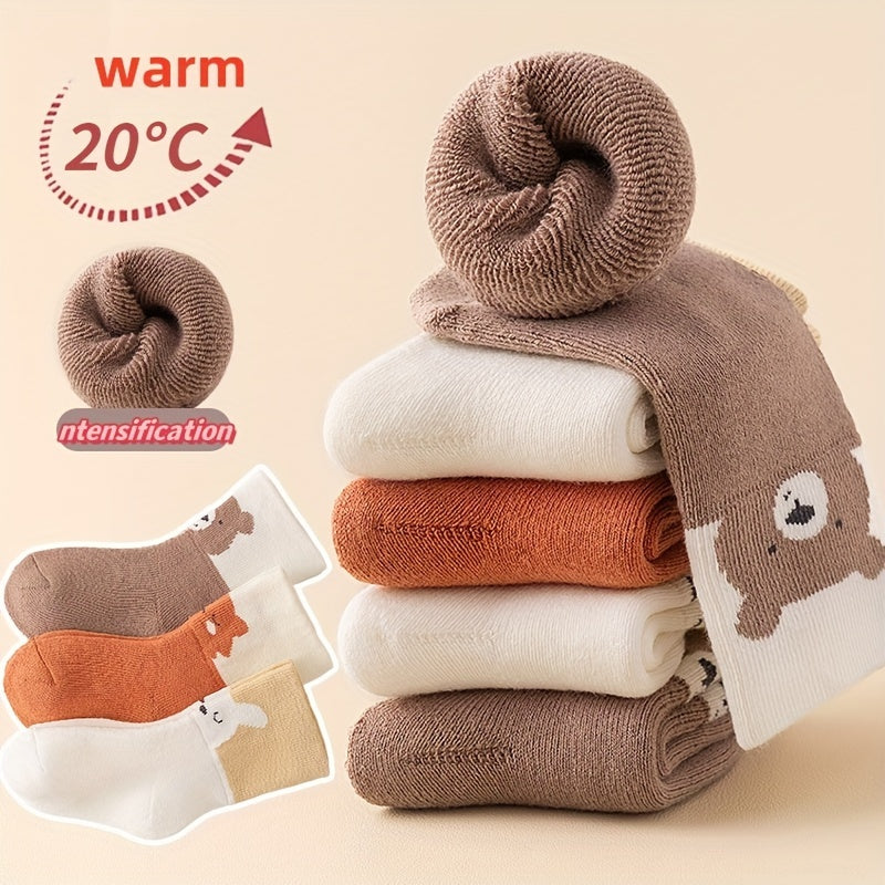 6 Pairs Of Baby's Toddler's Thickened Crew Socks, Cute Cartoon Pattern, Soft Comfy Warm Thermal Socks For Autumn And Winter