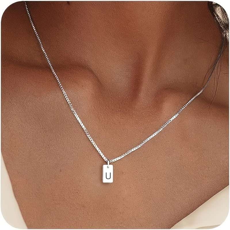 1pc Exquisite Initial Necklace - Durable 201 Stainless Steel, English Letter Pendant, Fashionable Name Tag Jewelry for Men and Women, No Plating, No Mosaic Material, Magnetic-Free