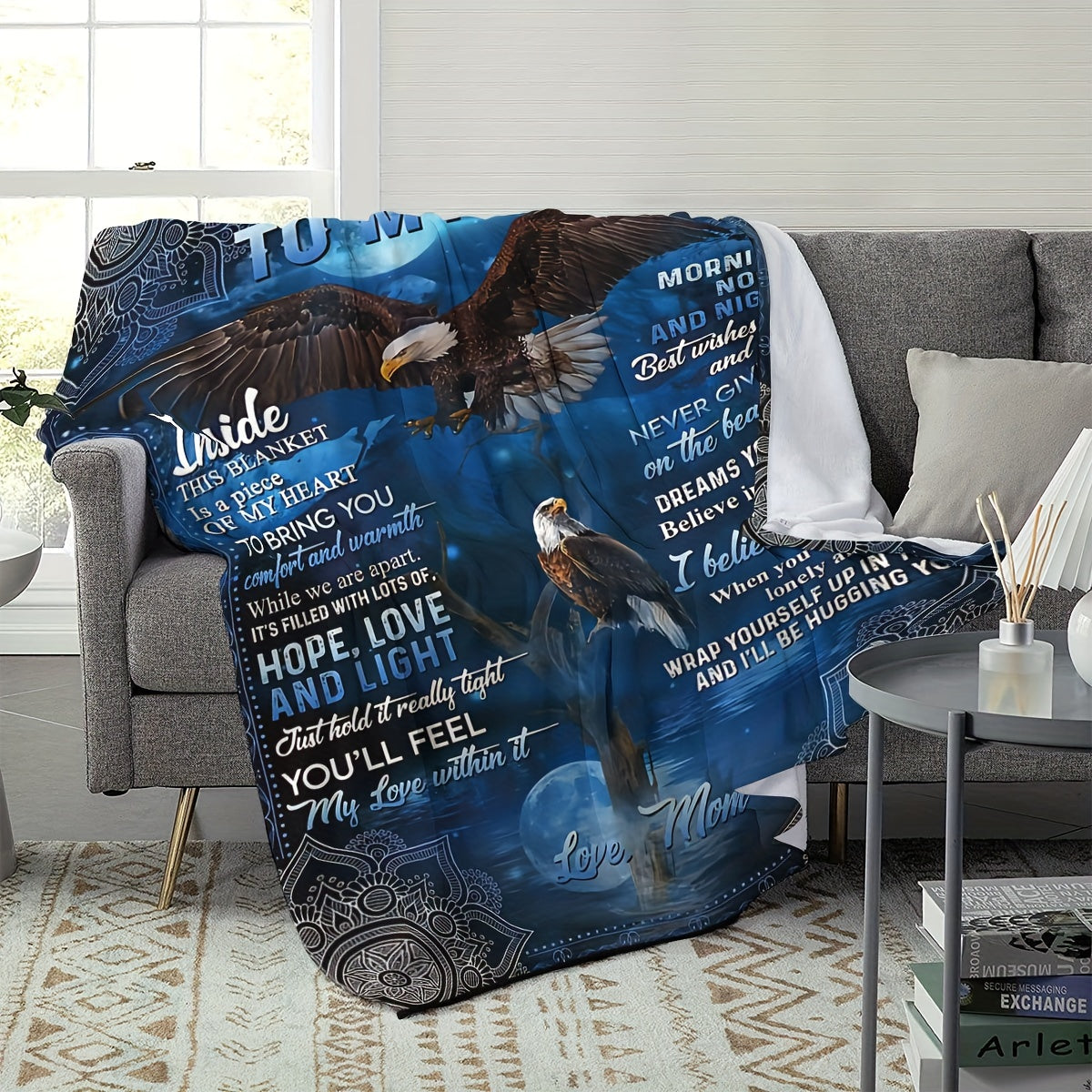 1pc Cozy Eagle Flannel Throw - Soft, Warm, and Plush Bed Blanket for Bedroom, Study, Travel, and Camping - Perfect Gift for Son