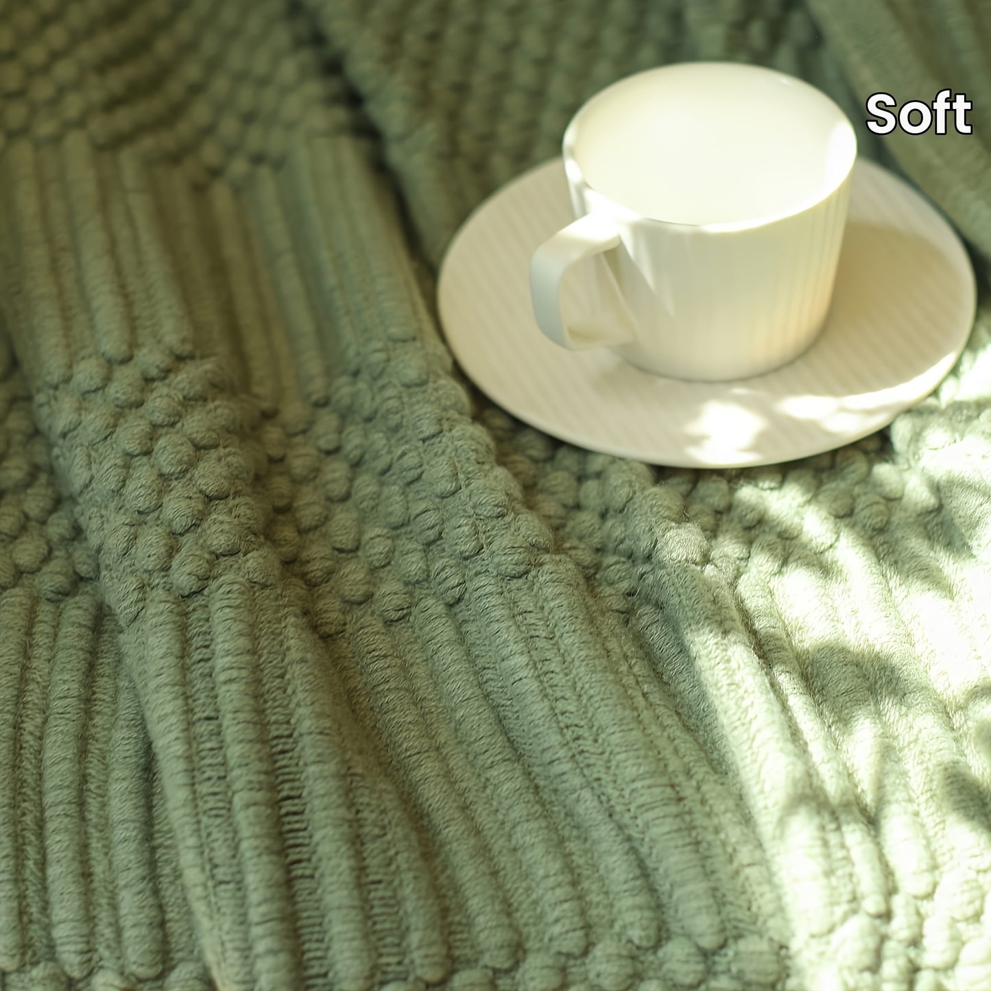 1pc Soft & Cozy Textured Knitted Throw Blanket - Perfect for Sofa and Couch Decor - Green and Tan Color Combination - Decorative Accent for Living Room - Soft Brushed Fabric - Easy Care