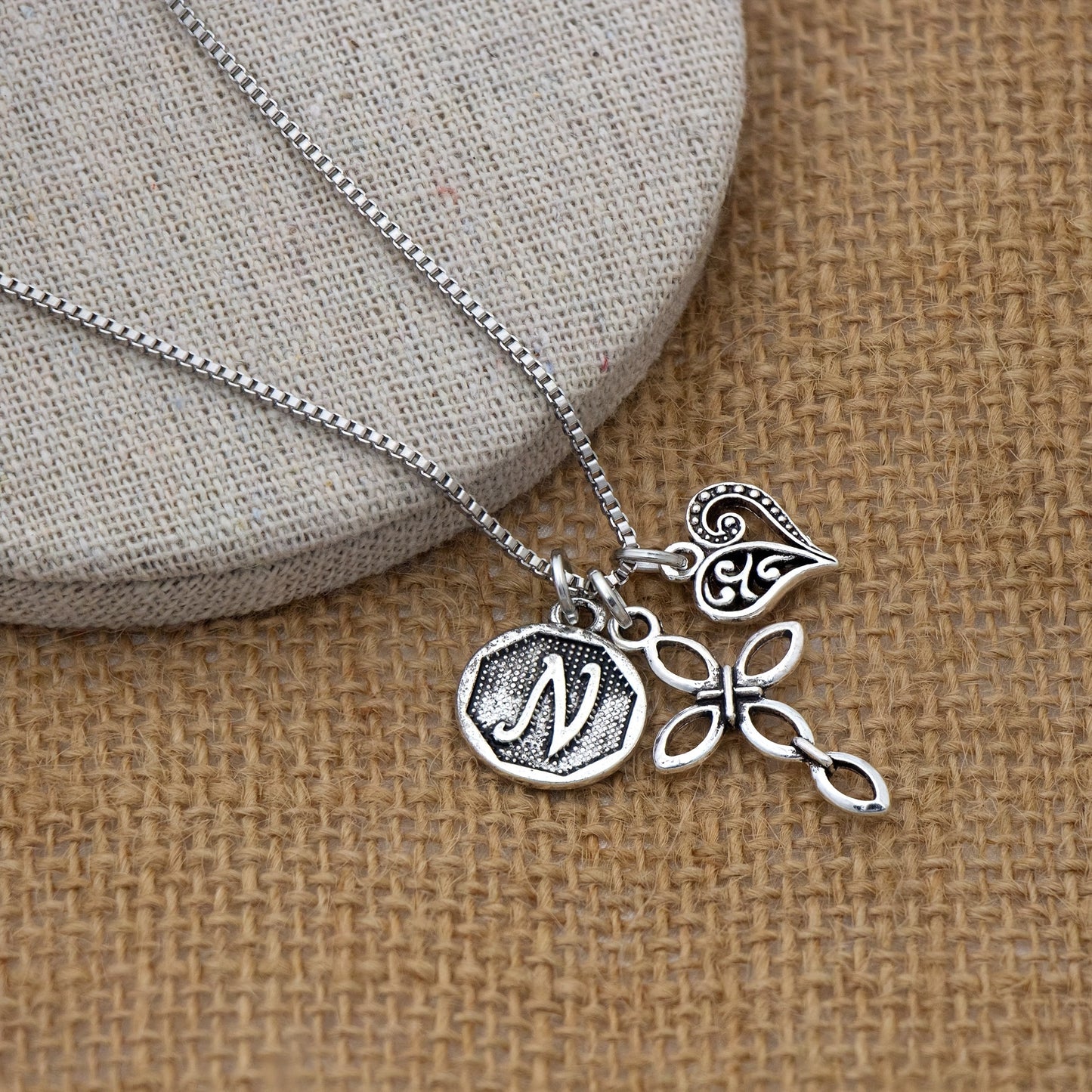 1pc Silvery Initial A-Z Square Chain Necklace For Men Women, Letter Heart Cross Pendant Necklaces, Valentine's Day Birthday Jewelry Gifts