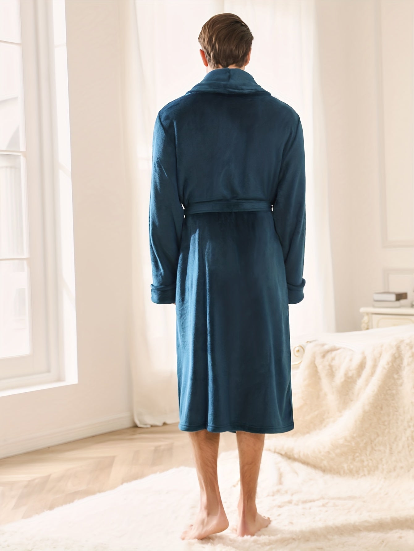 Men's Warm Soft Comfy Plain Color Robe For Home Pajamas Wear Night-robe Sets After A Bath