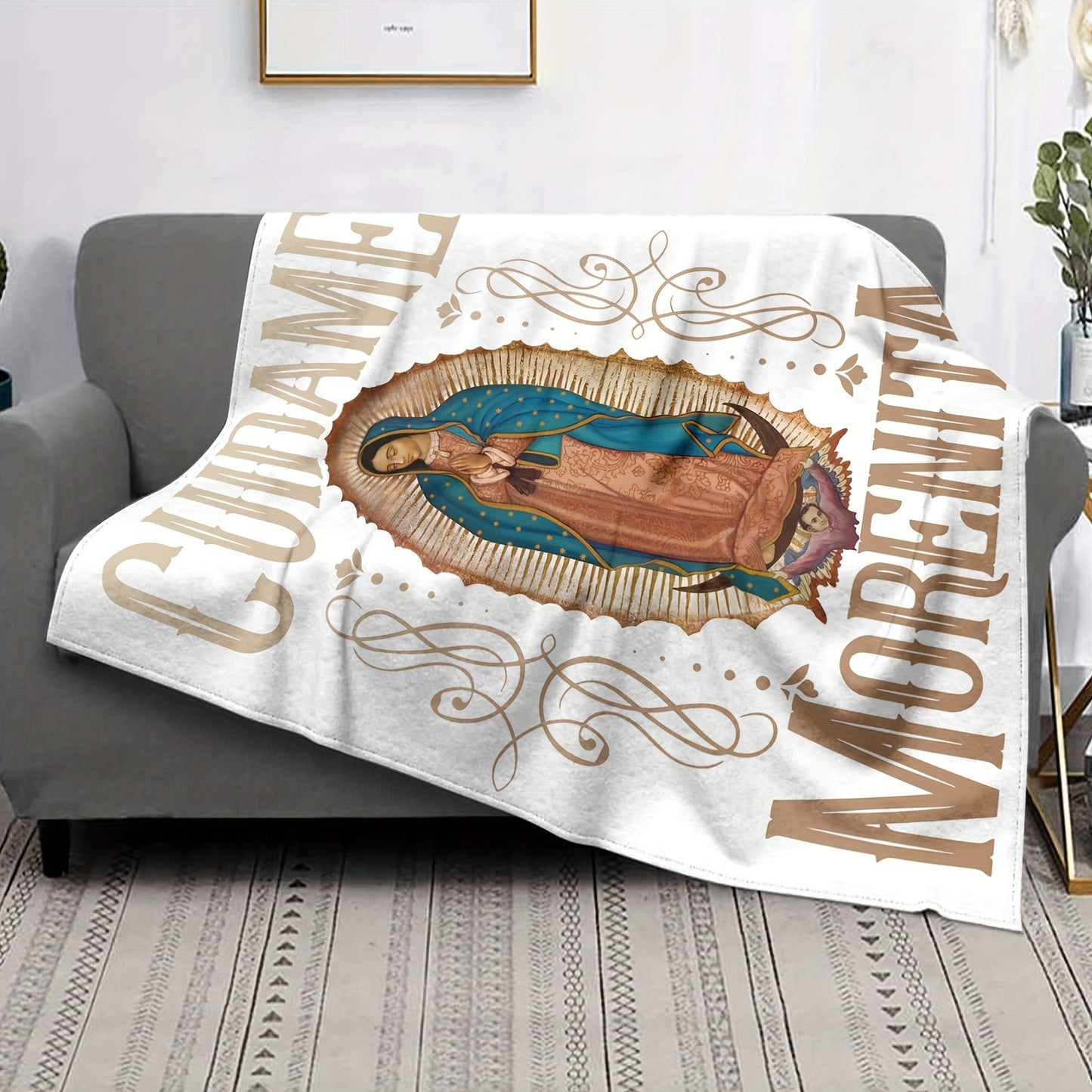 1pc Soft Virgin Mary Print Blanket - Cozy Skin-Friendly Throw for TV Sofa, Camping, Outdoor, Lunch Break, and Multi-Purpose Use - Gentle, Breathable, and Lightweight for Ultimate Comfort