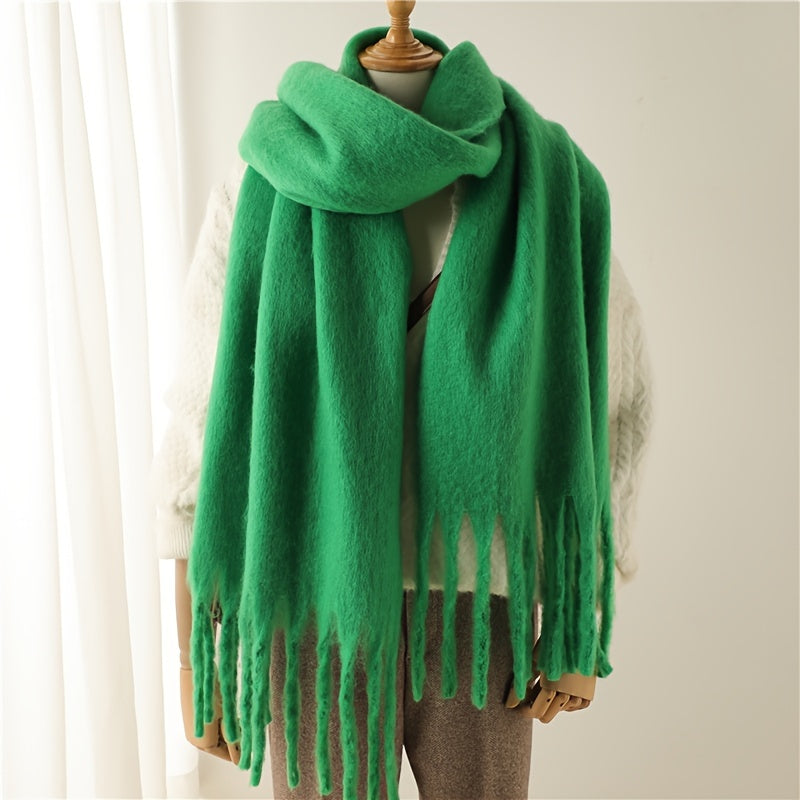 Fluffy Chunky Scarf - Luxurious Imitation Cashmere, Ultra-Soft and Cozy, Timeless Solid Color Design, Elegant and Sophisticated, Generously Long with Fashionable Tassel, Thickened for Extra Warmth, Cold-Weather Ready, Versatile and Easy to Style - Perfect