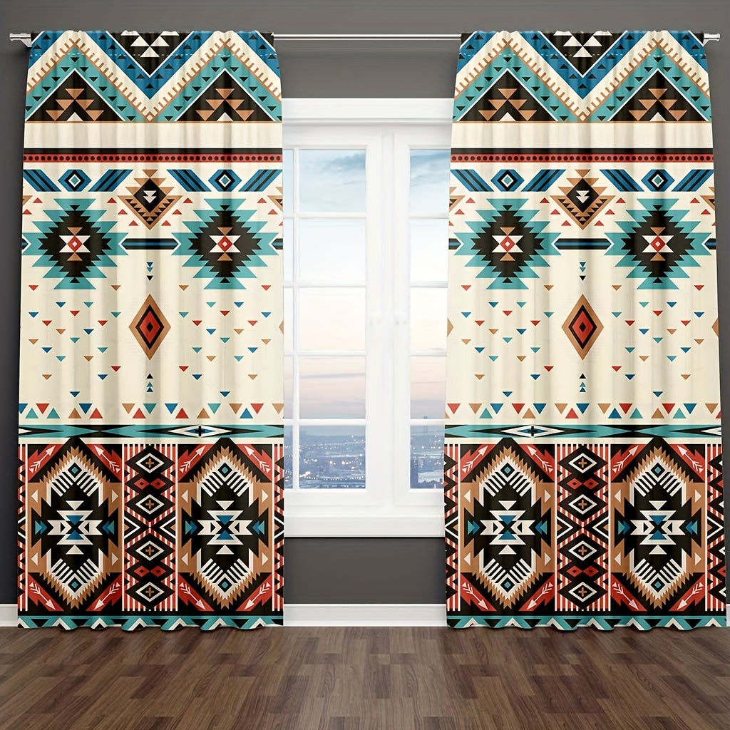 2-Panel Vintage Patterned Blackout Curtains - Boho Chic Rod Pocket Design for Bedroom, Office, Kitchen, Living Room, Study - Home Decor Essentials with Light Blocking Function