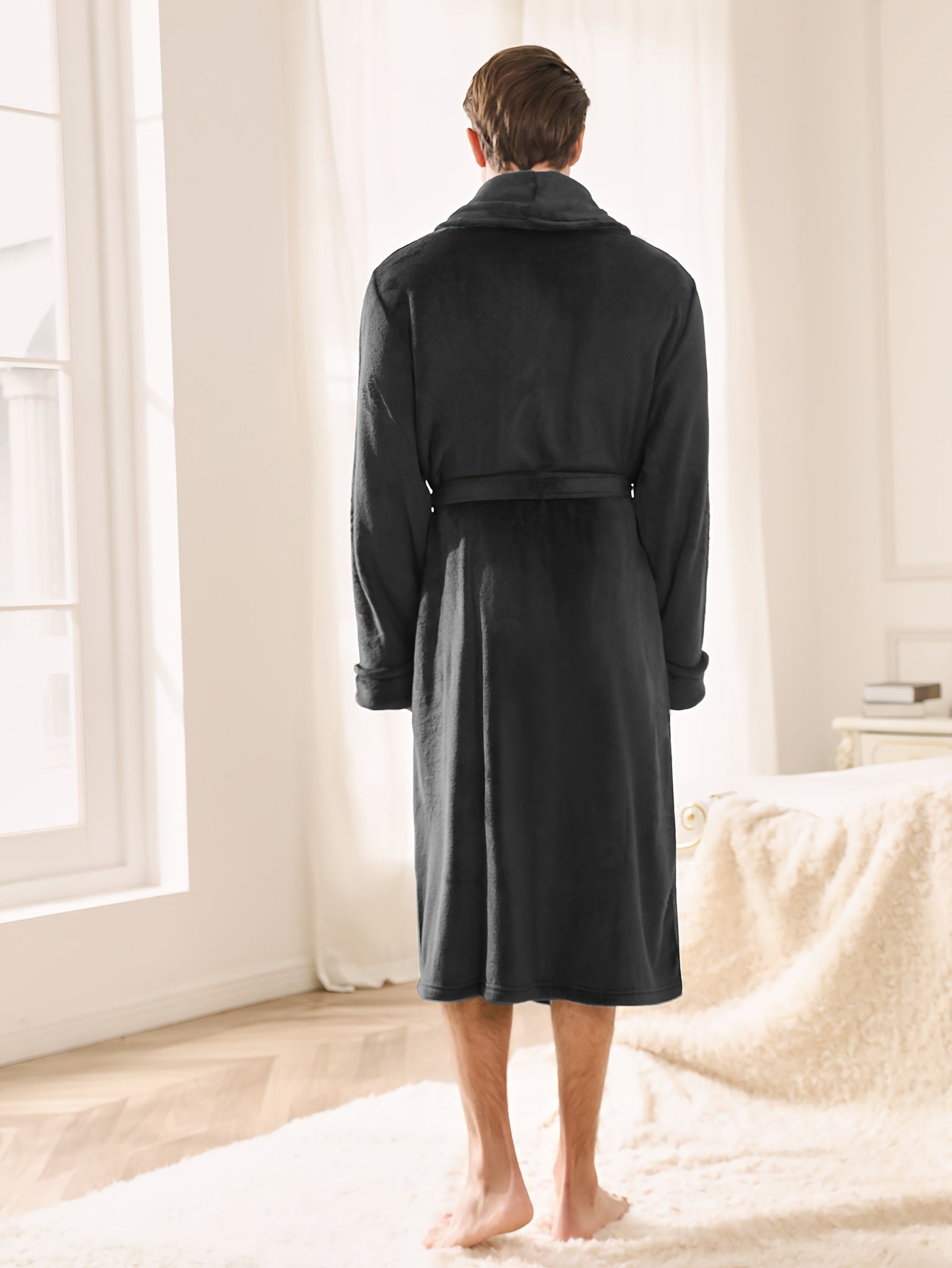 Men's Warm Soft Comfy Plain Color Robe For Home Pajamas Wear Night-robe Sets After A Bath