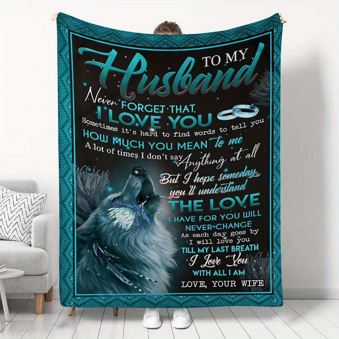1pc Soft & Cozy Flannel Blanket - Perfect for Couch, Bed, Sofa, and Travel - Heartfelt "To My Husband From Wife" Gift Idea - Plush Throw Blanket for Snuggling Up Indoors and Outdoors