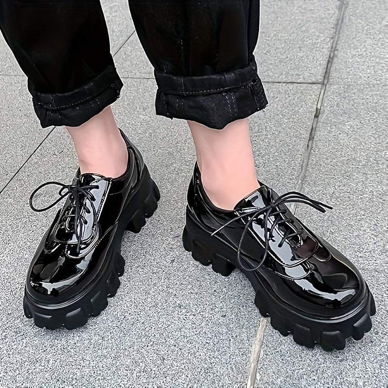 Womens Platform Oxford Shoes Chunky Platform Loafers Goth Buckle Shoes