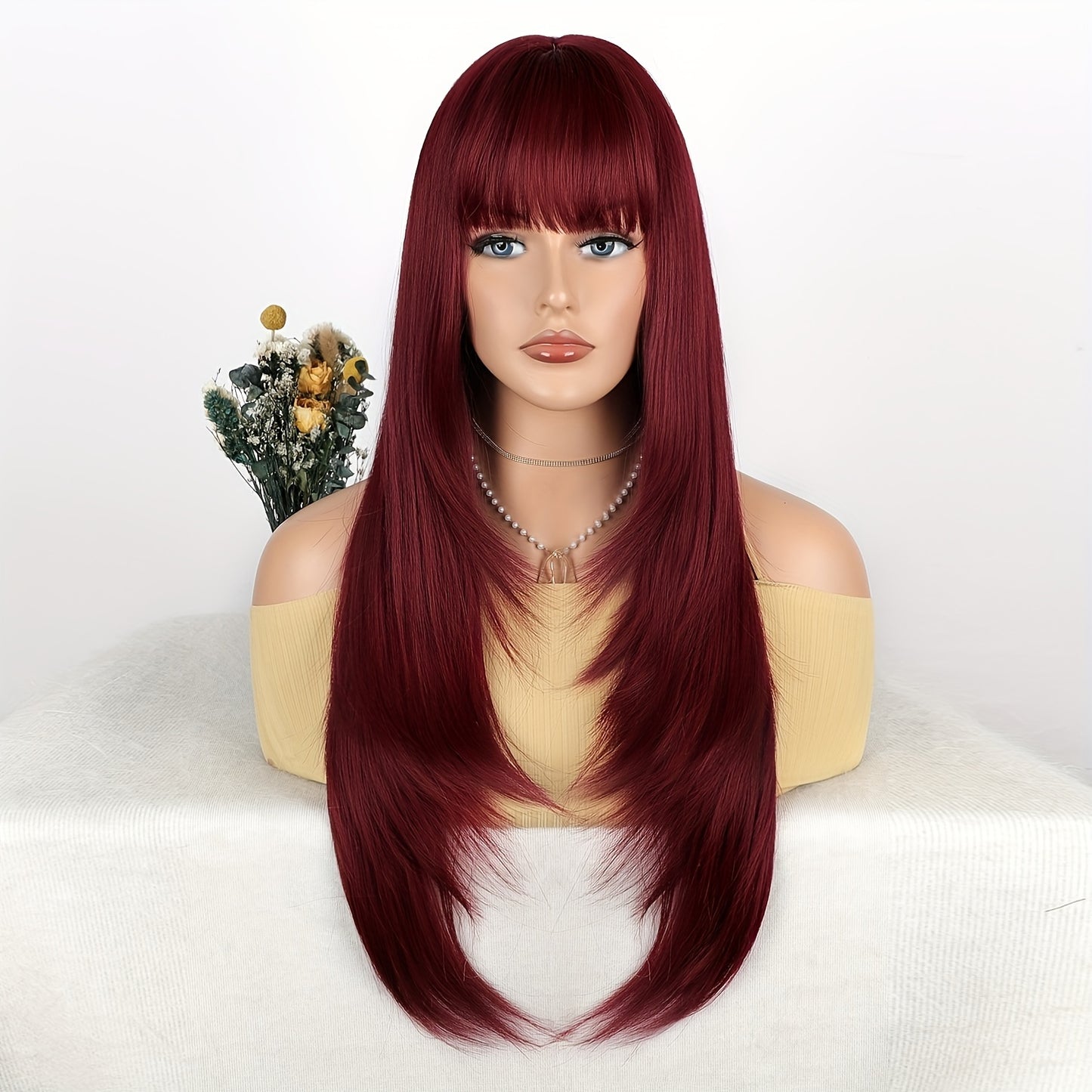 28 Inch Long Black Wig with Flattering Bangs - Silky Straight Synthetic Hair for Everyday Glam - Realistic, Easy-to-Style Wigs Designed for Women
