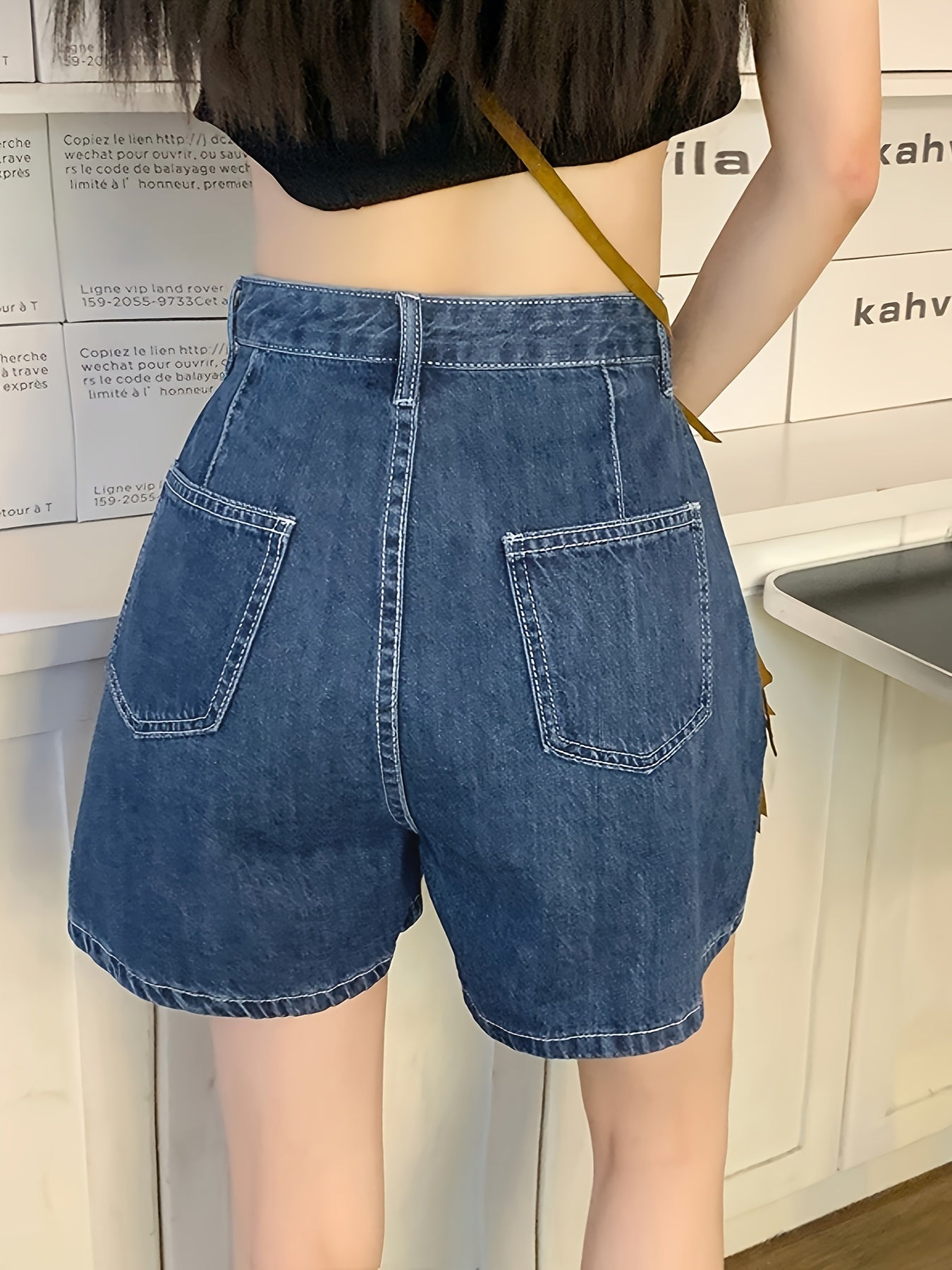 ZllKl High-Waist Loose Fit Denim Shorts, Summer Casual Style, Plain Washed Blue Denim Shorts Trendy Fashion
