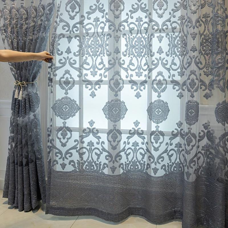 1pc Luxurious European-Style Grey Tulle Sheer Curtain - Elegant Grommet Top Drapes with Soft Filtered Light, Privacy, and Thermal Insulation for Living Room, Bedroom, Sliding Glass Door, and Patio - Enhance Your Home Decor with Sophisticated Style