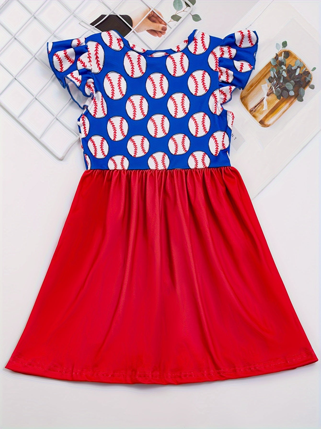 Summer-Fun Baseball Graphic Dress for Girls - High-Stretch, Fit & Flare, Durable & Comfortable