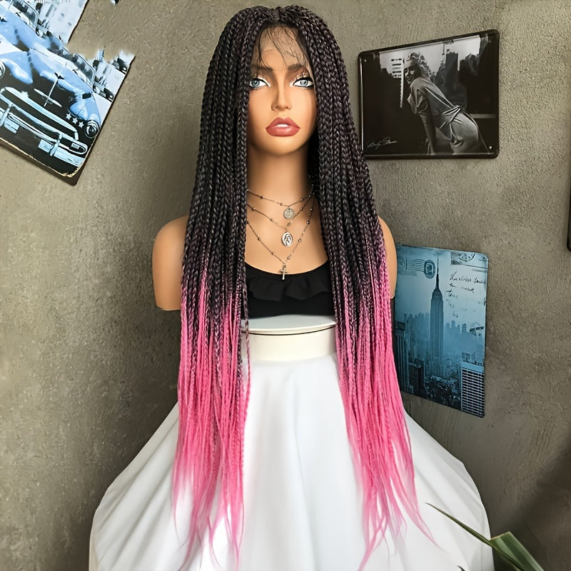 36 Inch Full Lace Knotless Box Braided Wigs - Elegant, 250% Density, Synthetic Long Braided Wig with Transparent Lace - Suitable for All Women