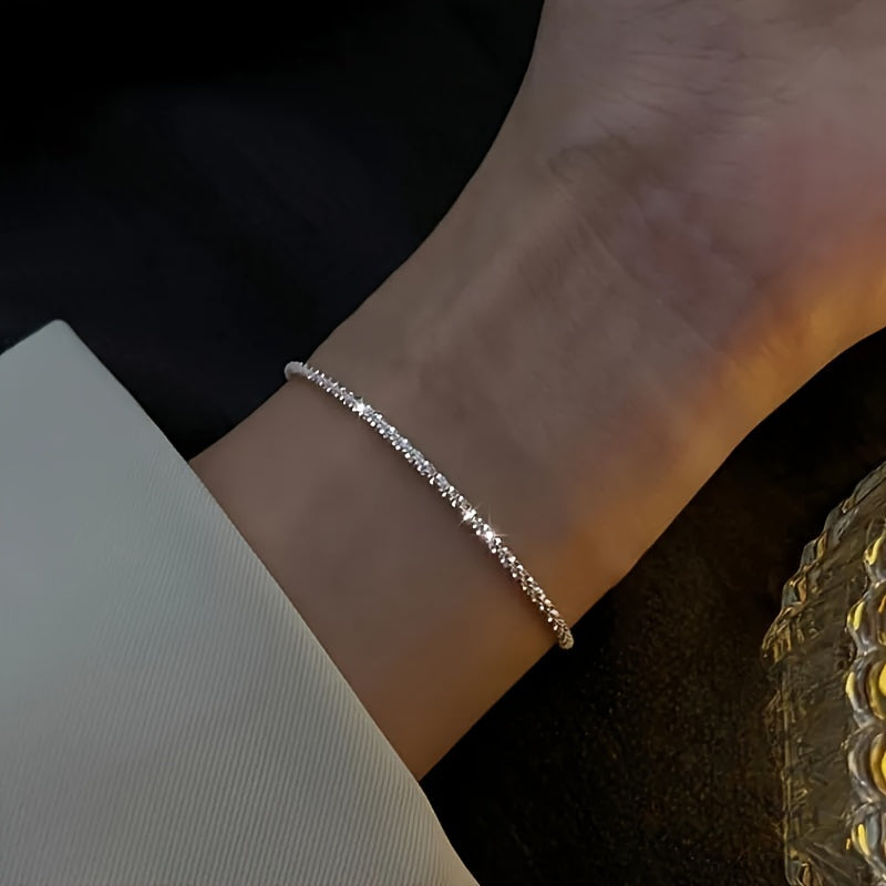 Luxurious 925 Silver-Plated Sparkling Bracelet - Slim, Adjustable, and Durable Design for Daily Wear - Perfect Holiday Gift for Beautiful Women, Ideal for Any Occasion