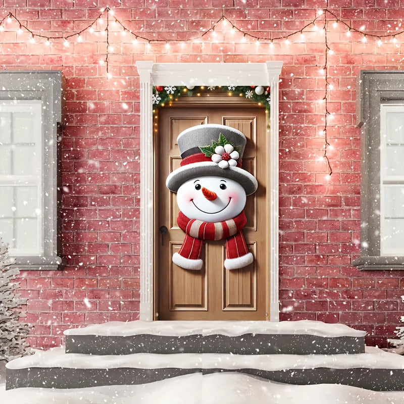 1pc, Festive Snowman Door Hanging, 35.4x70.9 Inches, Polyester, Modern Christmas Porch Decor, Battery-Free, for Home & Party Decoration, Holiday Gifts