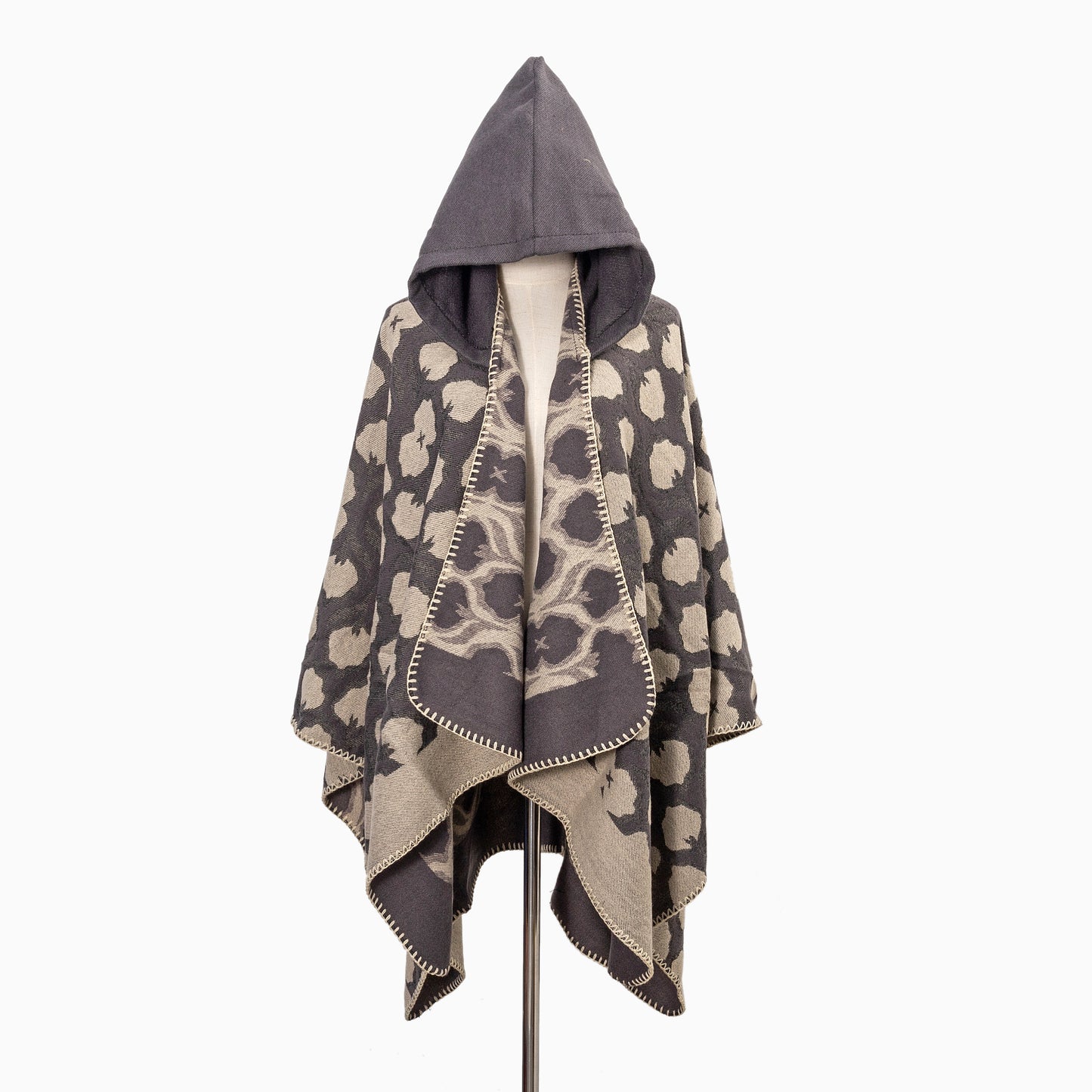 Cozy Oversized Hoodie Scarf Blanket - Stylish Boho Geometric Print with Tassels - Ultra-Soft Warm Cape for Outdoor Adventures, Windproof & Thick Cardigan Shawl