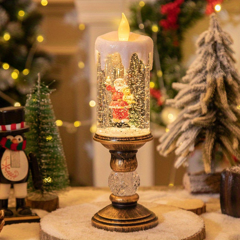 Santa Christmas Snowman Christmas Tree Christmas Decoration, Water-filled Candles With Scene Interior Decoration Christmas Crystal Lights Snow Santa Presents Flameless Candle Lights (with Music)