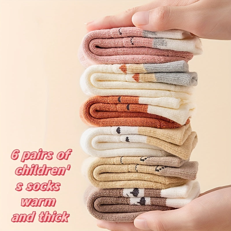 6 Pairs Of Baby's Toddler's Thickened Crew Socks, Cute Cartoon Pattern, Soft Comfy Warm Thermal Socks For Autumn And Winter