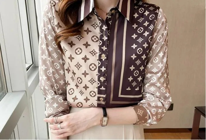 Designer Printed Black Shirts Women Runway Button Shirt Office Ladies Ribbon Bow Blouses Slim Fit Stylish Luxury Tops
