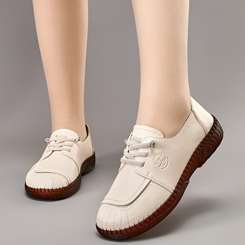 Women's Solid Color Flat Sneakers, Casual Lace Up Outdoor Shoes, Comfortable Low Top Shoes