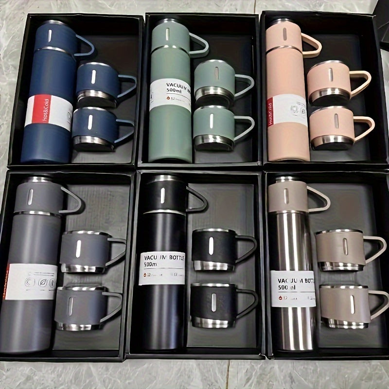 1pc/1 Set, Vacuum Flask, Stainless Steel Insulated Water Bottle With Extra 2 Lids, Travel Thermal Cups, For Hot And Cold Beverages, Summer Winter Drinkware, Gifts