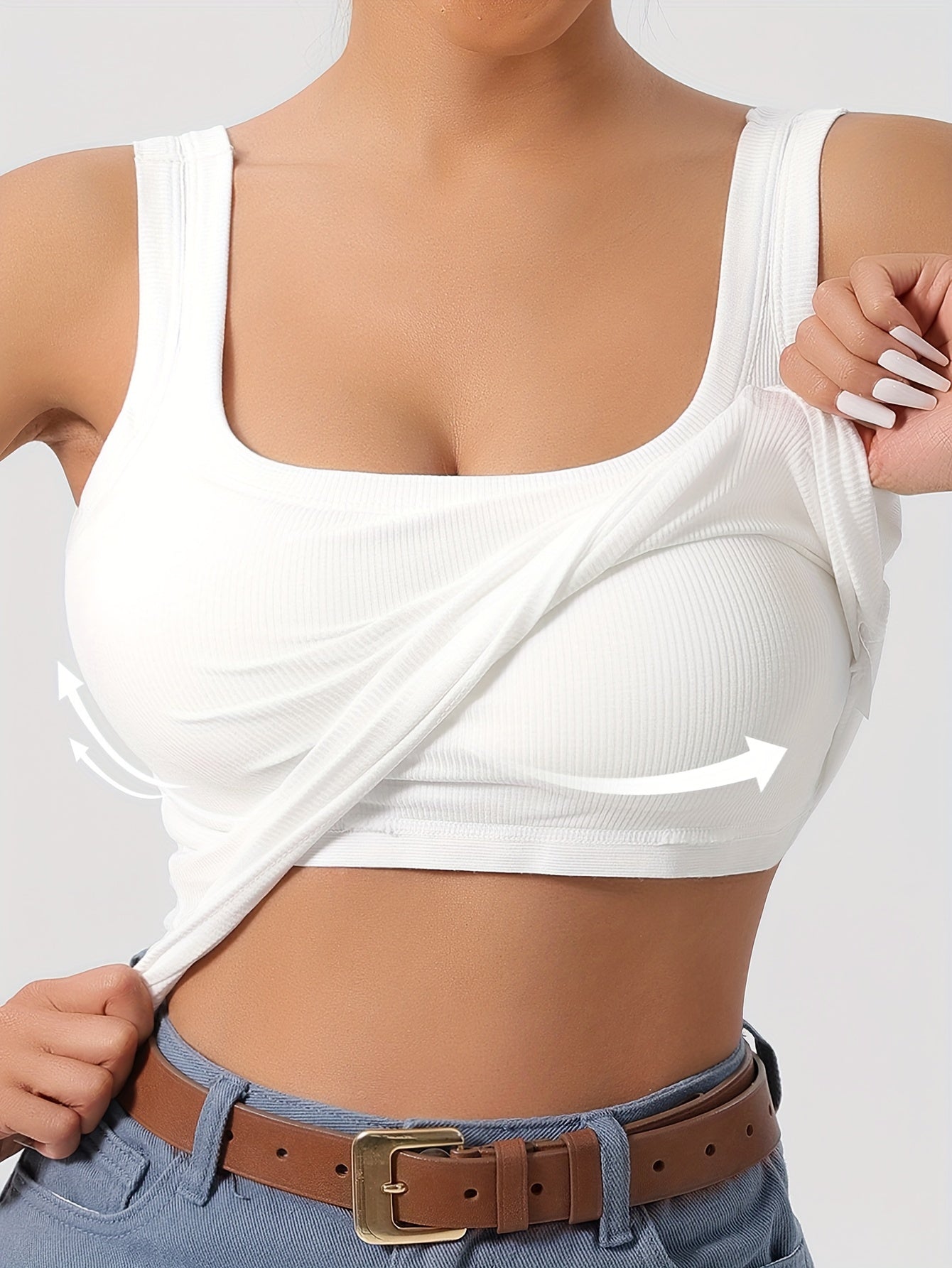 ZllKl Slim Solid Color Sports Tank Top With Detachable Chest Pad, Bottoming Vest T-shirt, Women's Clothing