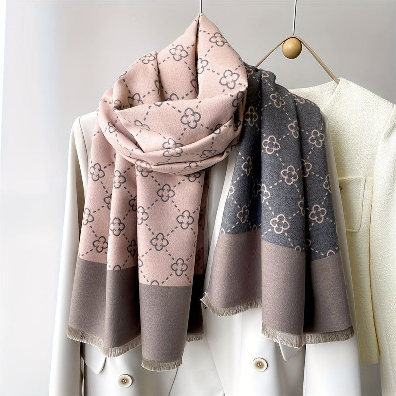 Elegant Cashmere-Feel Floral Scarf: Cozy, Windproof for Stylish Autumn & Winter Comfort