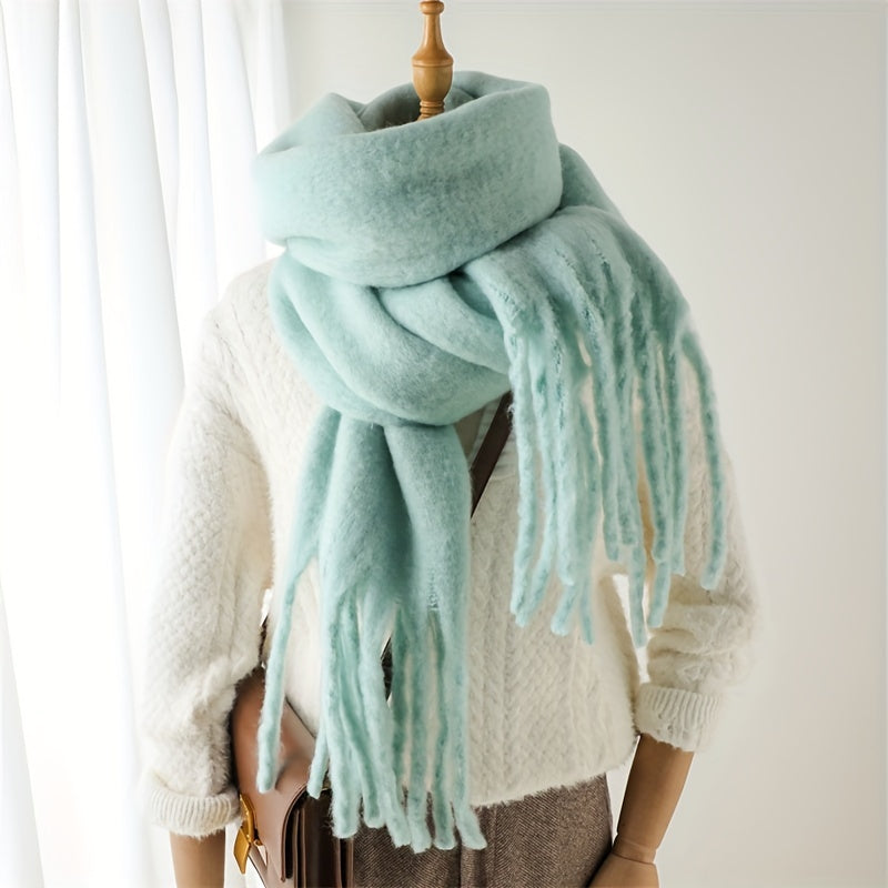 Fluffy Chunky Scarf - Luxurious Imitation Cashmere, Ultra-Soft and Cozy, Timeless Solid Color Design, Elegant and Sophisticated, Generously Long with Fashionable Tassel, Thickened for Extra Warmth, Cold-Weather Ready, Versatile and Easy to Style - Perfect