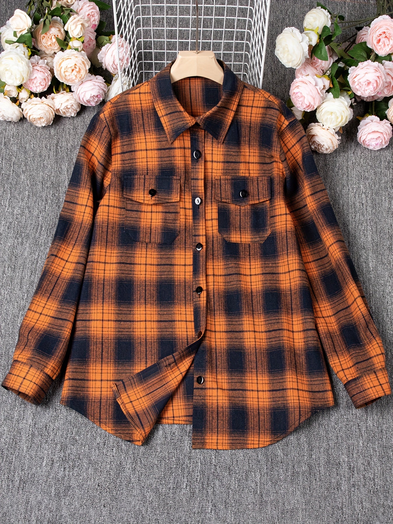 Plus Size Colorblock Plaid Shirt - Relaxed-Fit Casual Long Sleeve Button Front Shirt for Everyday Wear - Designed for Womens Plus Size Clothing