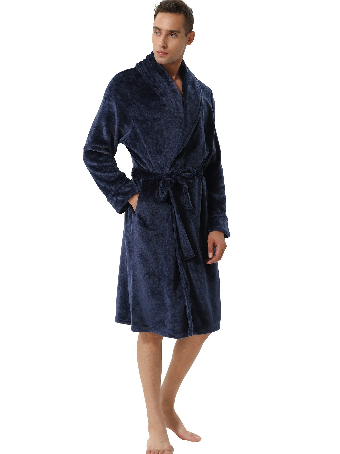 SANQIANG Men's Navy Blue Shawl Collar Bathrobes