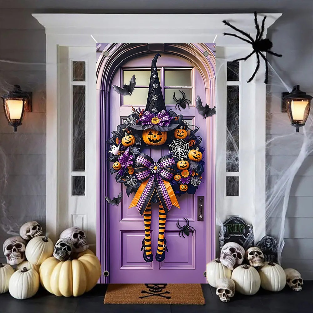 Contemporary Halloween Door Wreath - 1pc Polyester Fiber Wreath for New Year, Porch & Garden Party Decor - 35.4x70.9 Inches, No Electricity or Battery Needed