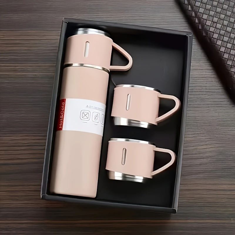 1pc/1 Set, Vacuum Flask, Stainless Steel Insulated Water Bottle With Extra 2 Lids, Travel Thermal Cups, For Hot And Cold Beverages, Summer Winter Drinkware, Gifts