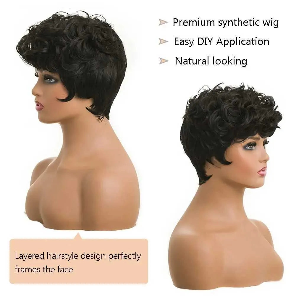 Synthetic Wigs Short Pixie Wigs for Black Women Short Black Curly Pixie Wigs Synthetic Hair Wigs for Black Women Natural Wavy Black Pixie Cut 240329